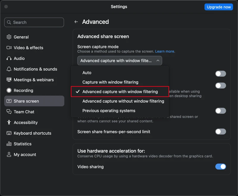 Zoom settings
